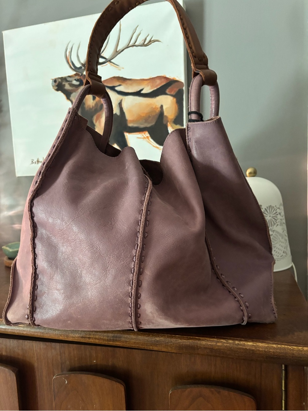 The Sak Los Feliz Leather Large Tote Slouchy Shoulder Bag Purple / Dusty Mauve - Picture 1 of 9